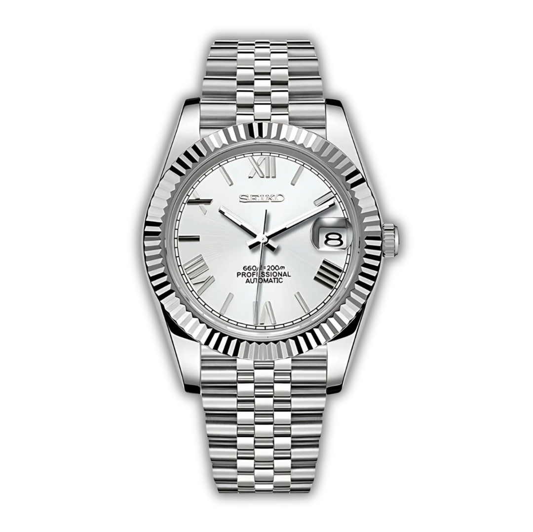 Seiko Mod Datejust Blanche - Roman Dial